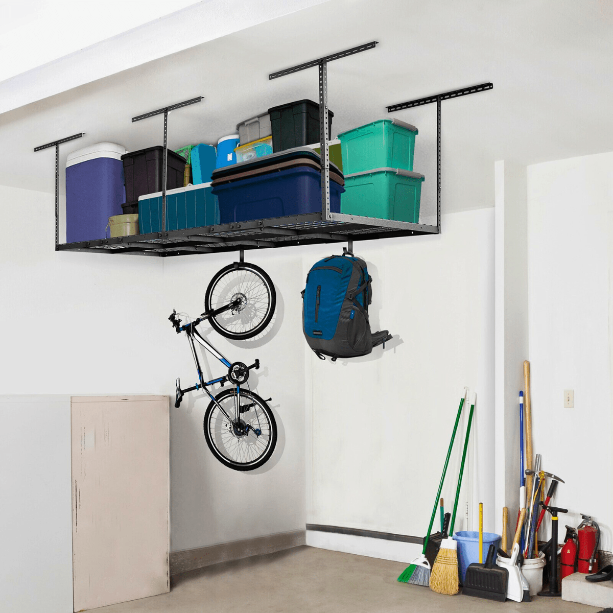 ULTRARACK Overhead Garage Ceiling Storage Rack with 6xHooks, Black