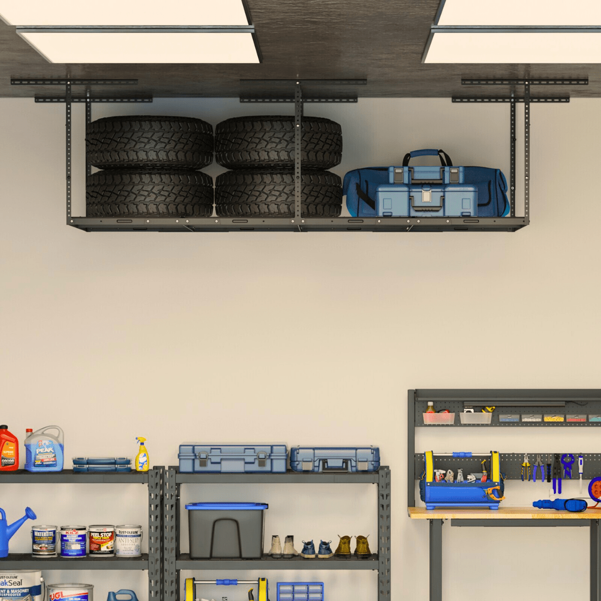 ULTRARACK Overhead Garage Ceiling Storage Rack, Black