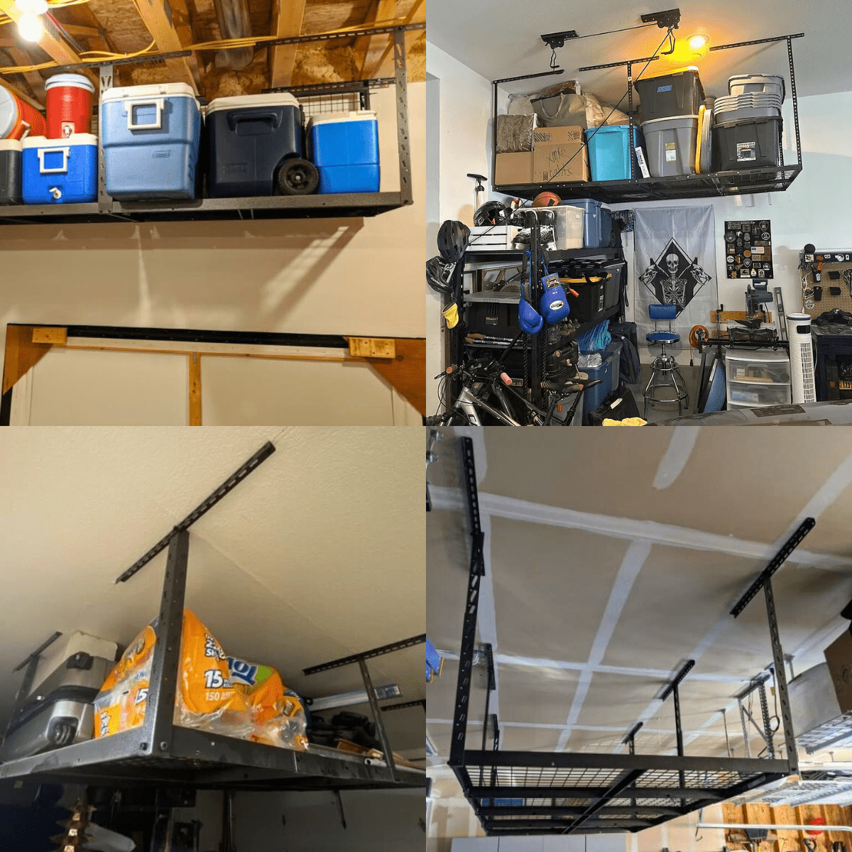ULTRARACK Overhead Garage Ceiling Storage Rack with 6xHooks, Black