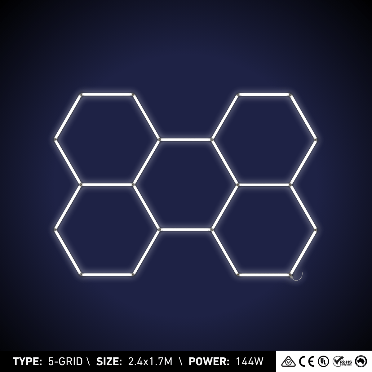 5-Grid Small Hexagon Light (2.4x1.7m, 144W)