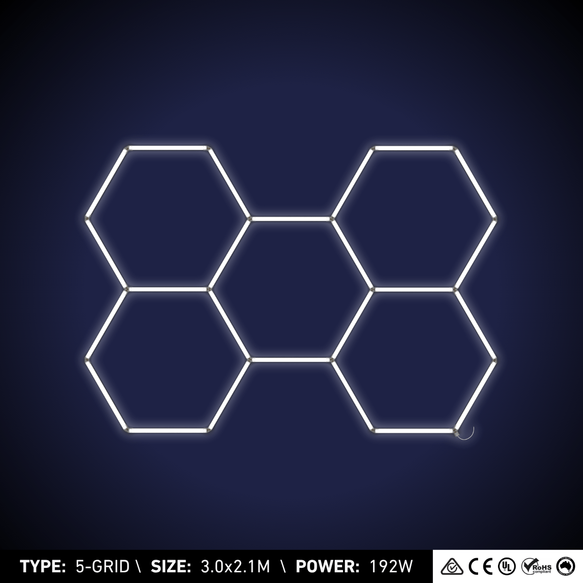 5-Grid Large Hexagon Light (3.0x2.1m, 192W)