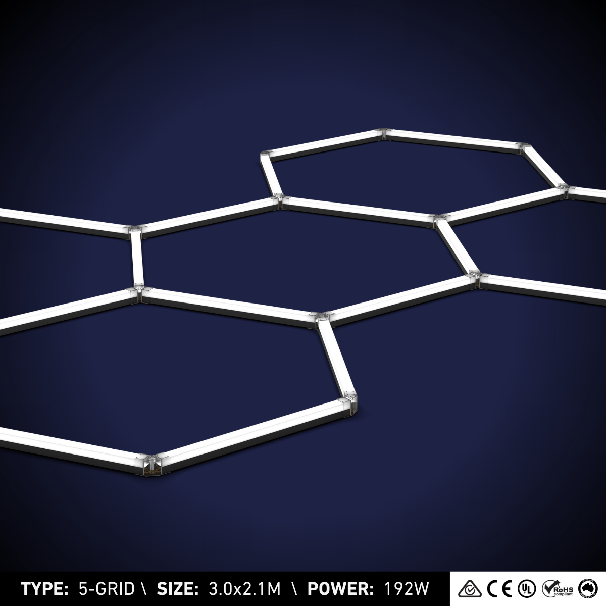 5-Grid Large Hexagon Light (3.0x2.1m, 192W)