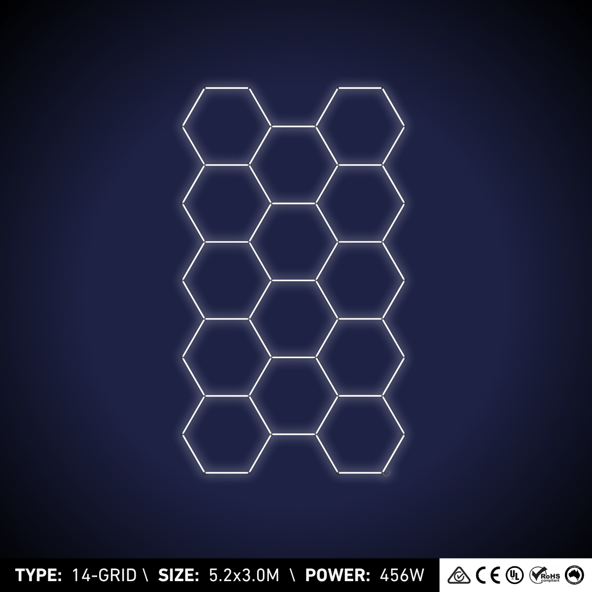 14-Grid Large Hexagon Light (5.2x3.0m, 456W)