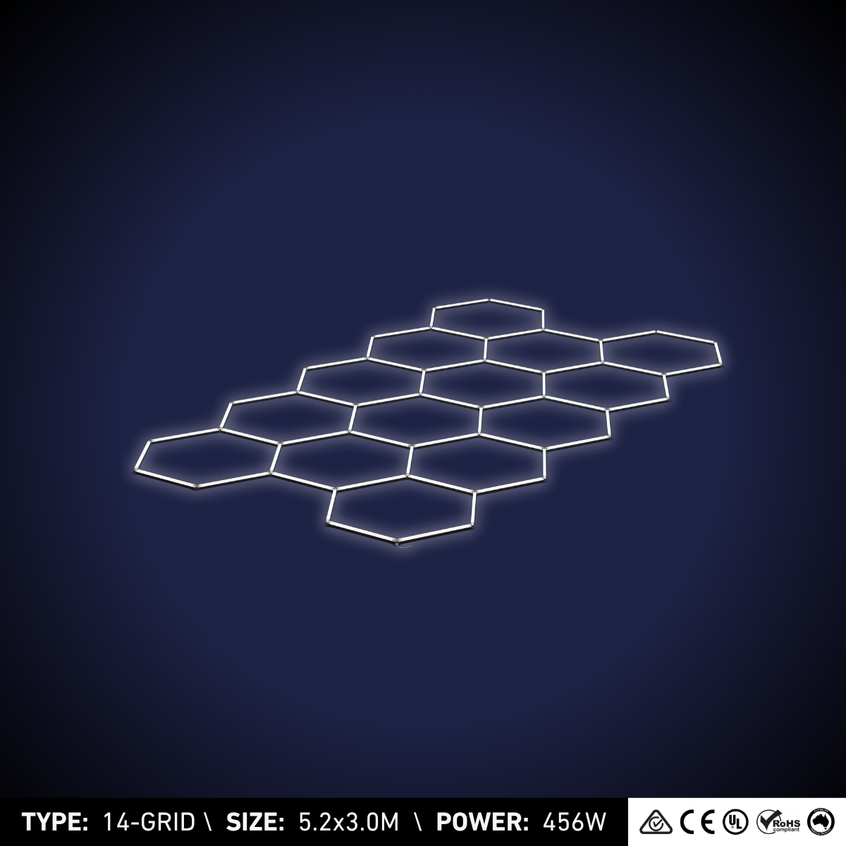 14-Grid Large Hexagon Light (5.2x3.0m, 456W)
