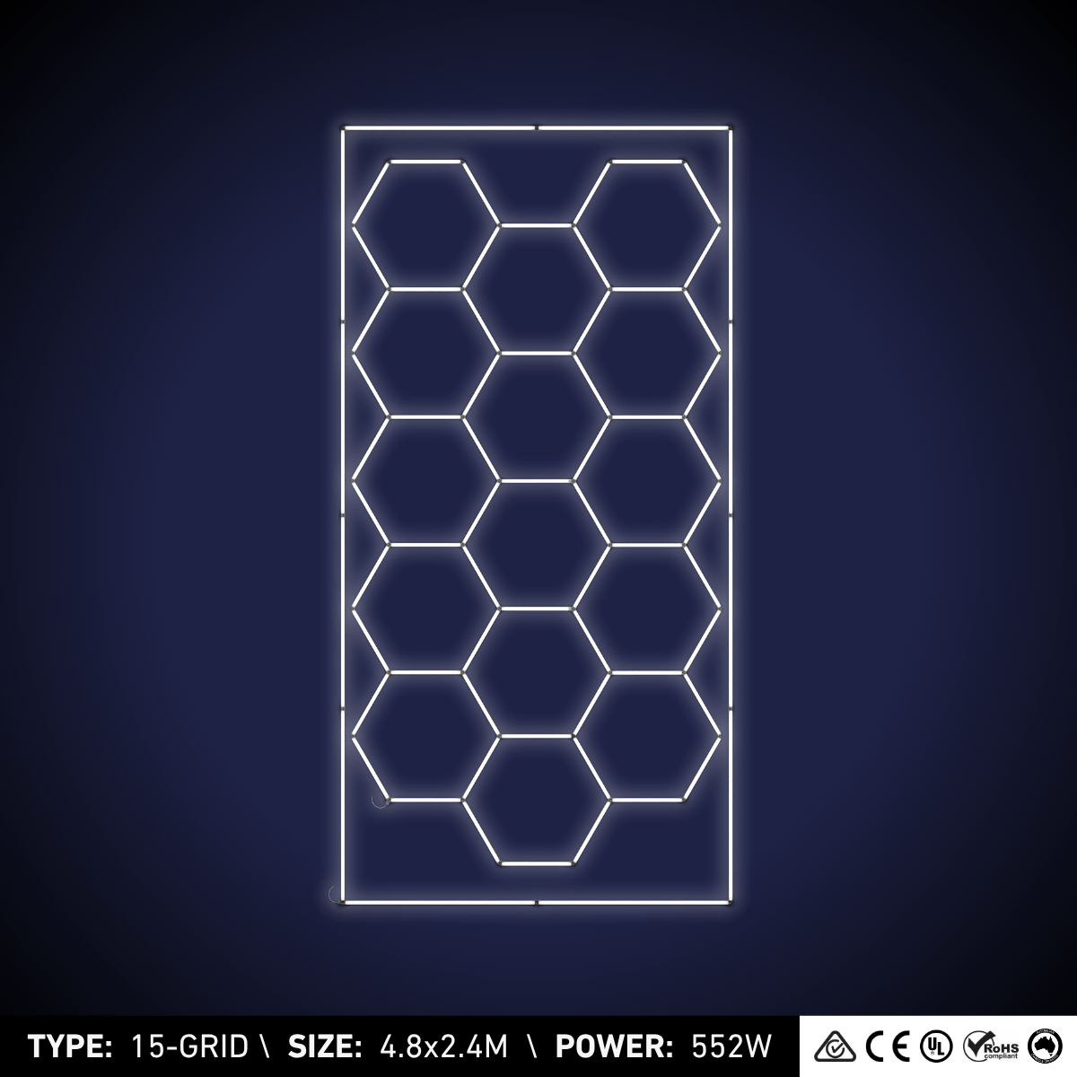 15-Grid Small Hexagon Light (4.8x2.4m, 552W)