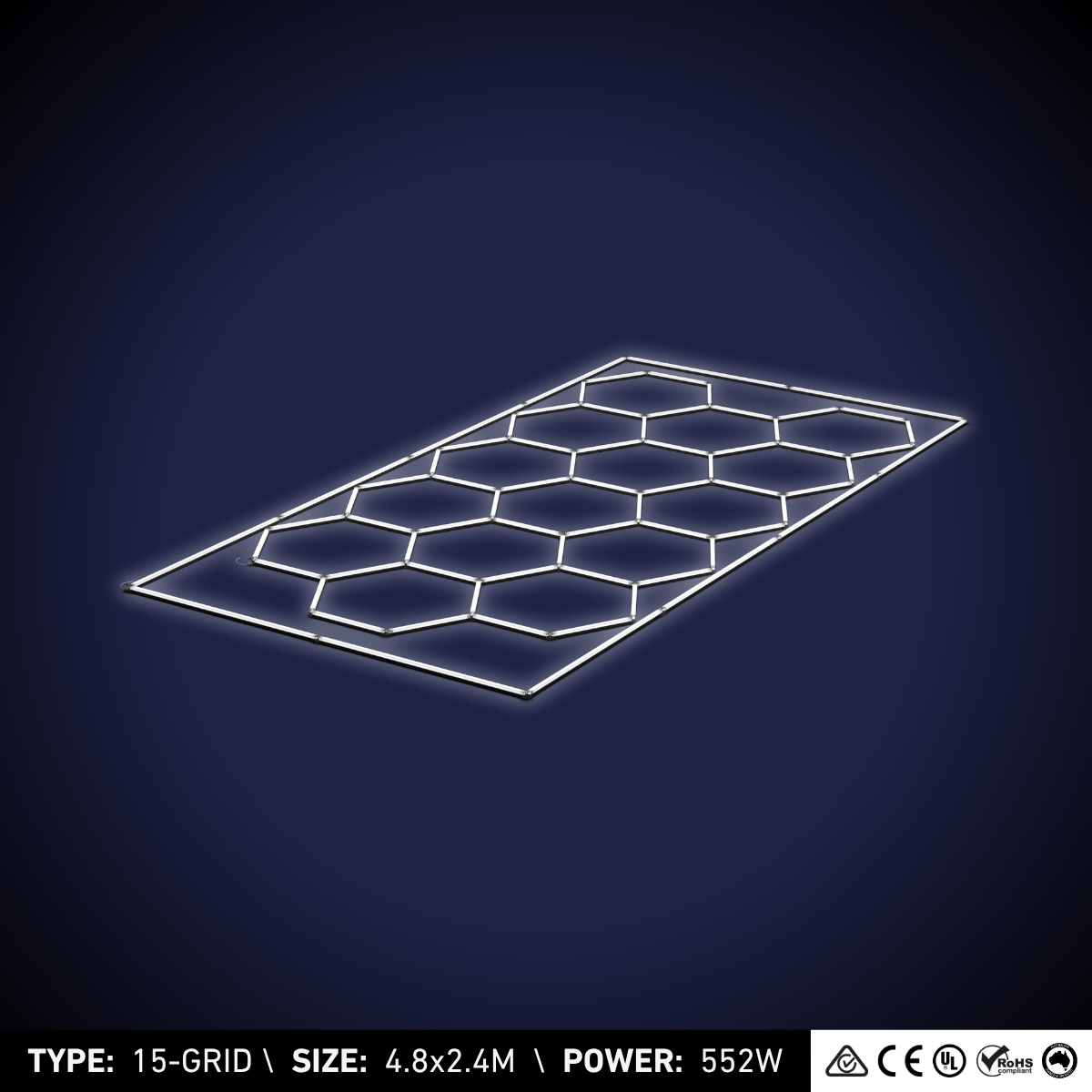15-Grid Small Hexagon Light (4.8x2.4m, 552W)