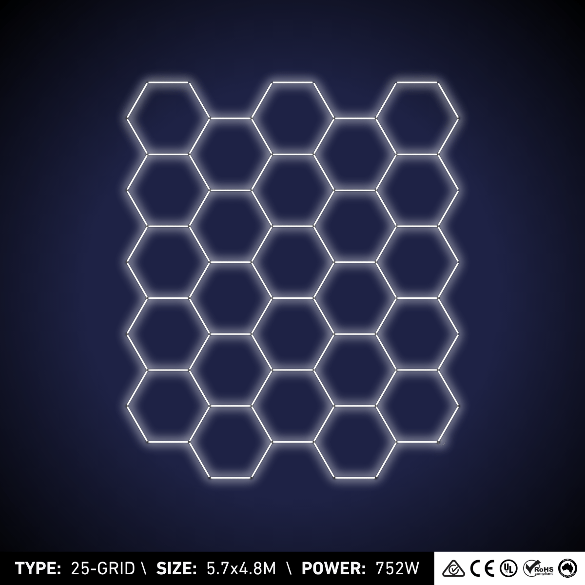25-Grid Large Hexagon Light (5.7x4.8m, 752W)