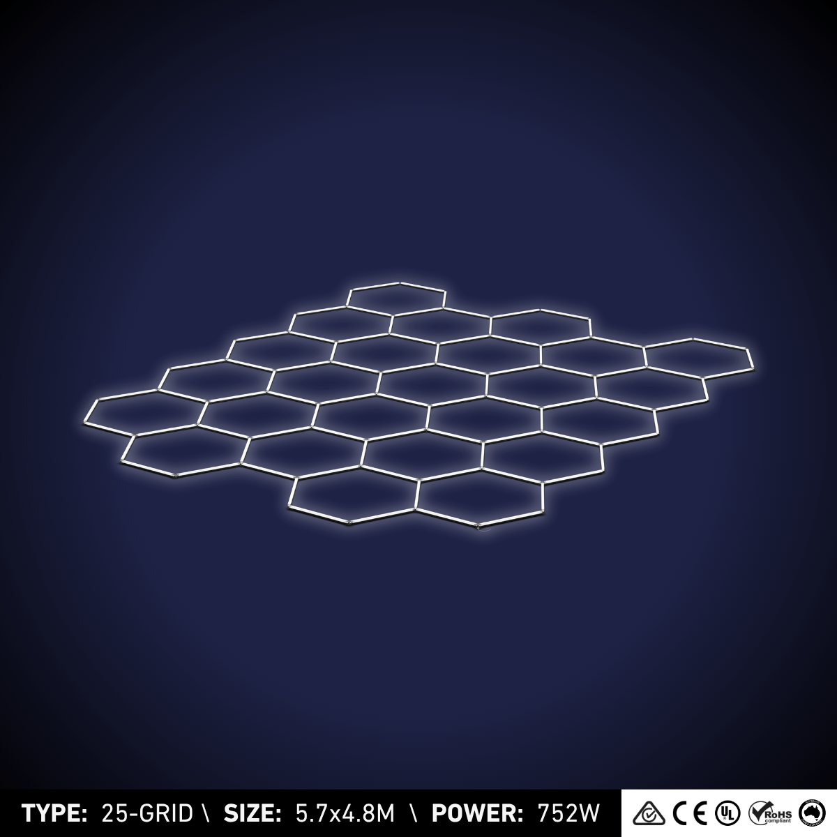 25-Grid Large Hexagon Light (5.7x4.8m, 752W)
