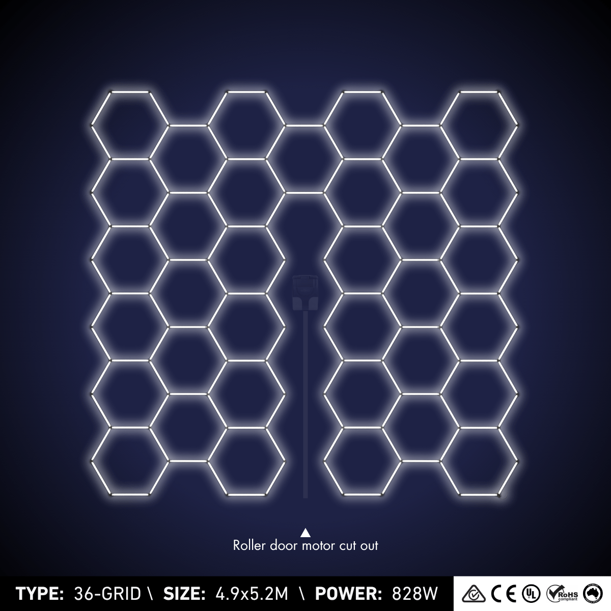 36-Grid Hexagon Light (4.8x5.2M, 828W)