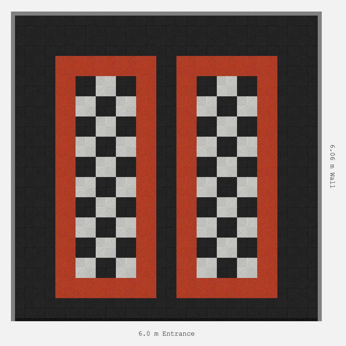 ULTRAGRID Parking Bay Chequer Infill Design Base: Jet Black - Outline: Lava Orange - Infill: Jet Black - Alpine White