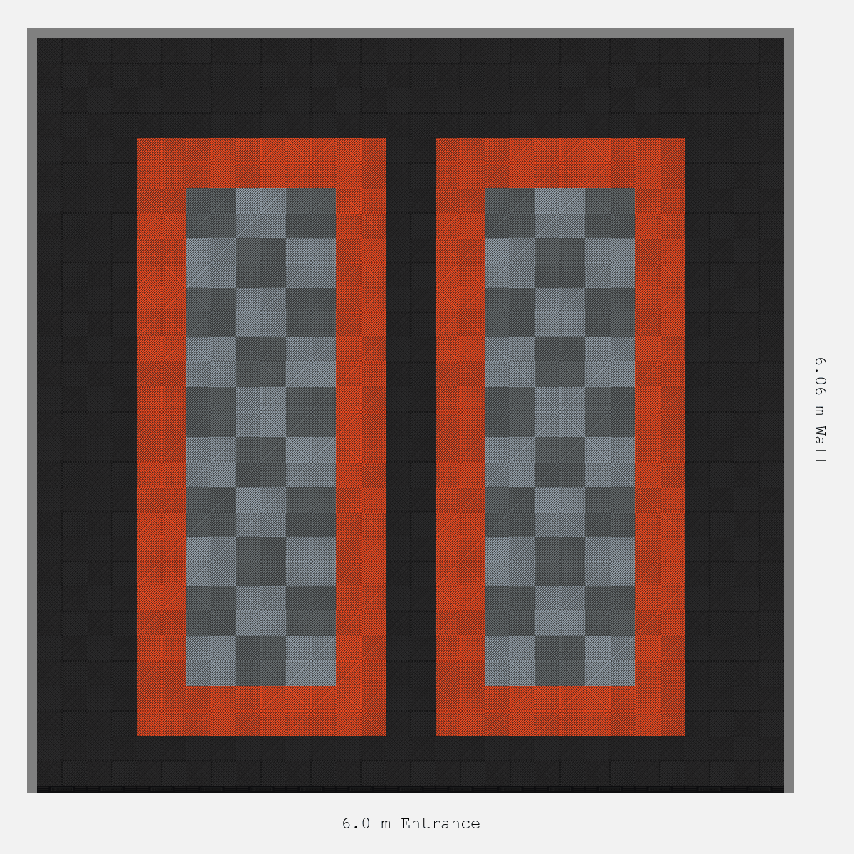 ULTRAGRID Parking Bay Chequer Infill Design Base: Jet Black - Outline: Lava Orange - Infill: Space Grey - Silver Grey