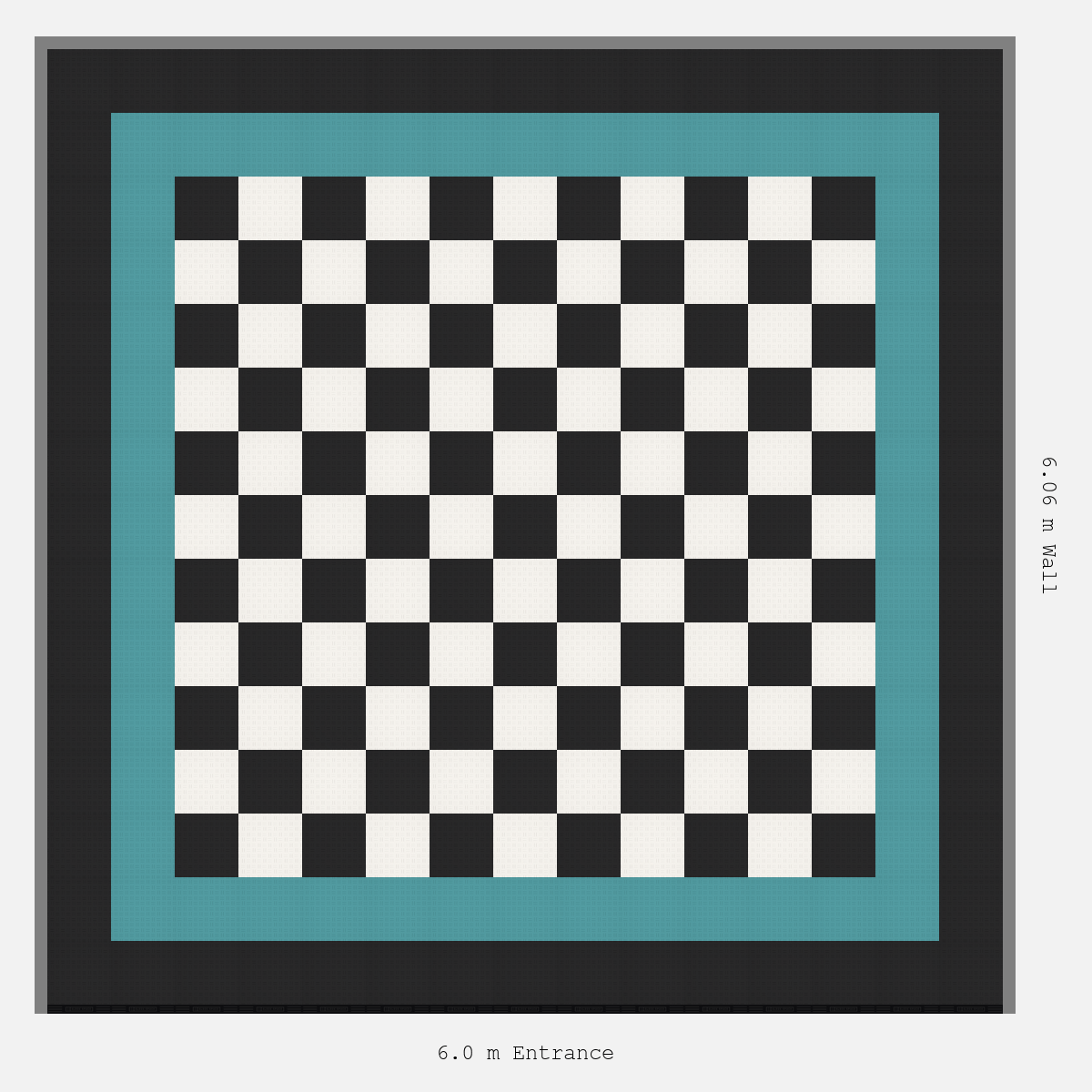 ULTRATUFF Double Border Chequer Infill Design Outer: Jet Black - Inner: Turbo Teal - Infill: Jet Black - Alpine White