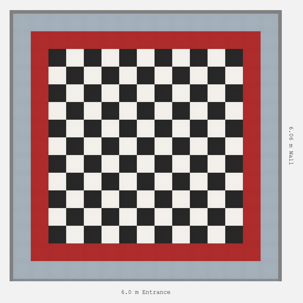 ULTRATUFF Double Border Chequer Infill Design Outer: Silver Grey - Inner: Crimson Red - Infill: Jet Black - Alpine White