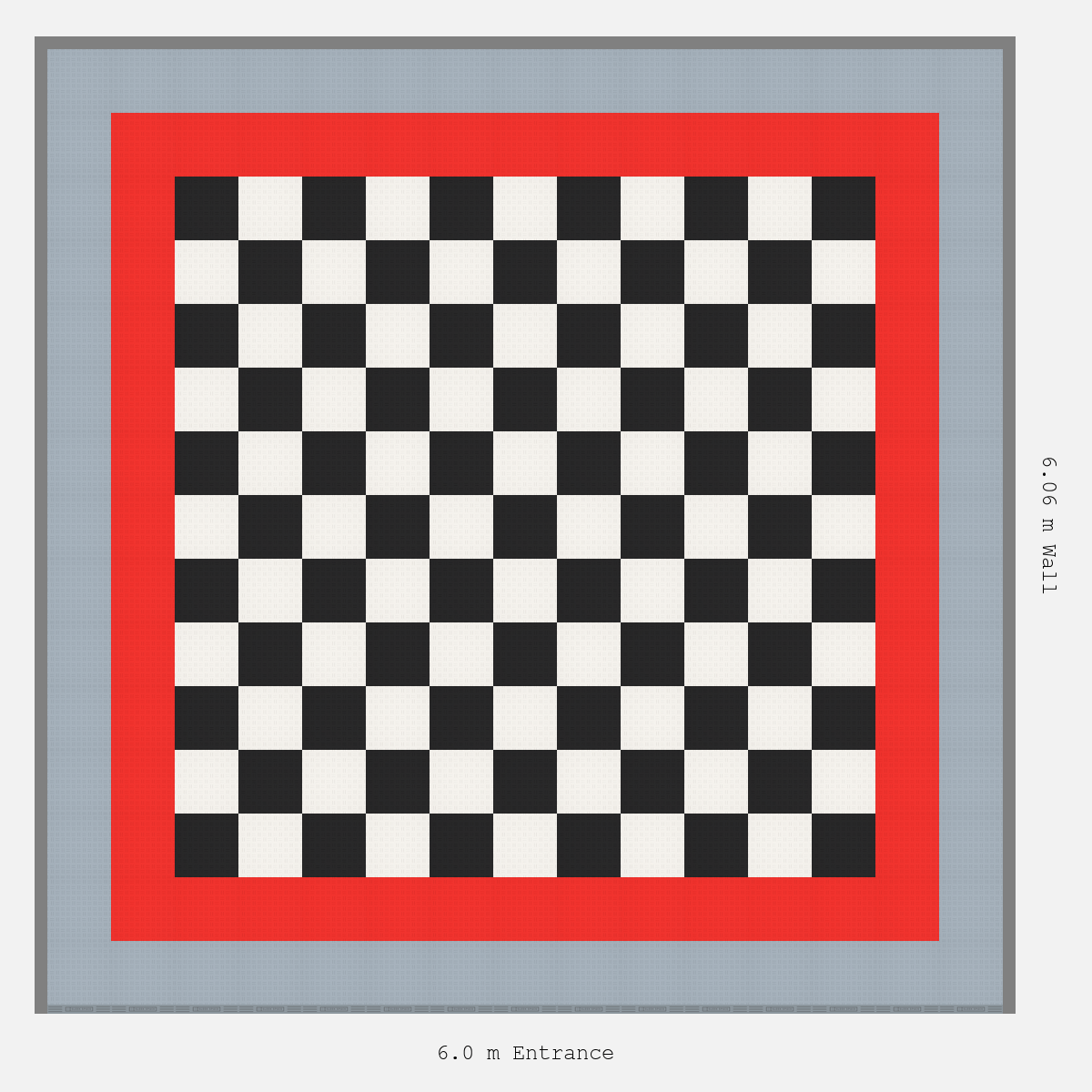 ULTRATUFF Double Border Chequer Infill Design Outer: Silver Grey - Inner: Rosso Red - Infill: Jet Black - Alpine White