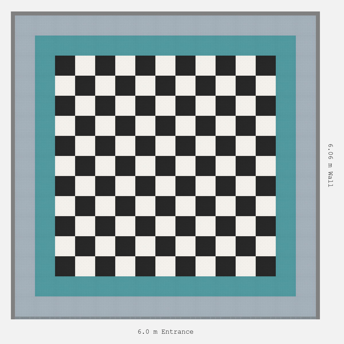 ULTRATUFF Double Border Chequer Infill Design Outer: Silver Grey - Inner: Turbo Teal - Infill: Jet Black - Alpine White