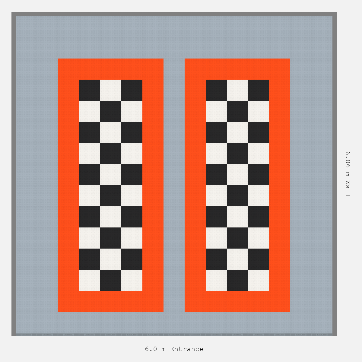 ULTRATUFF Parking Bay Chequer Infill Design Base: Silver Grey - Outline: Lava Orange - Infill: Jet Black - Alpine White