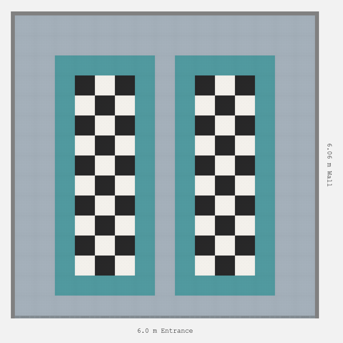 ULTRATUFF Parking Bay Chequer Infill Design Base: Silver Grey - Outline: Turbo Teal - Infill: Jet Black - Alpine White