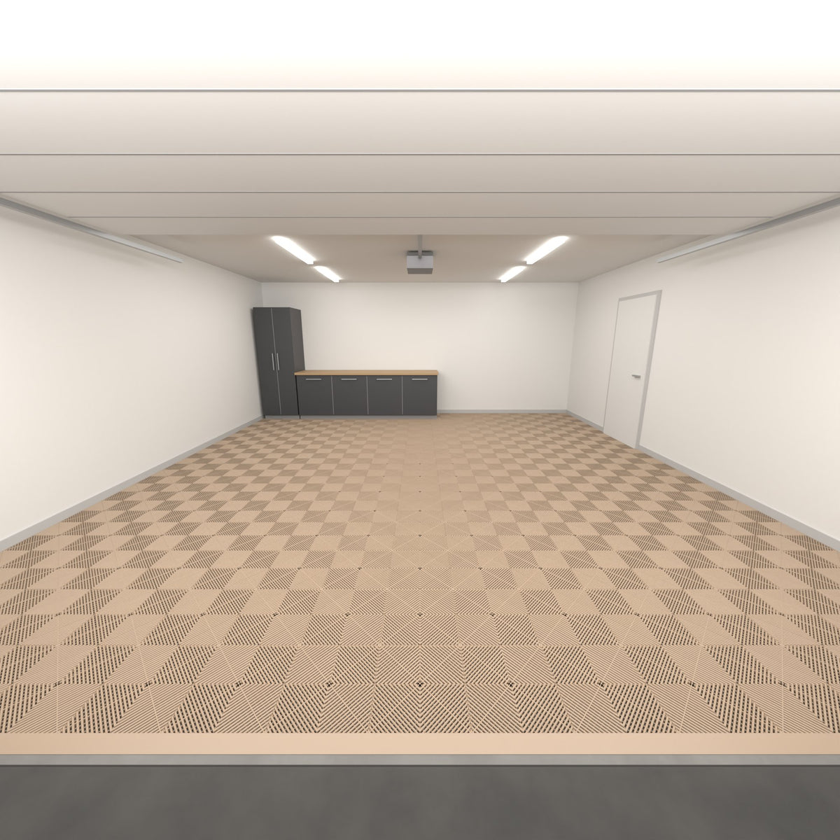 ULTRAGRID Double Garage Floor Kit, Single Colour, Stone Beige, seen from the garage door