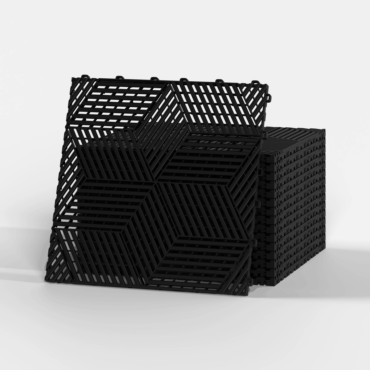 ULTRACUBE garage floor tile in Jet Black, a stack of tiles