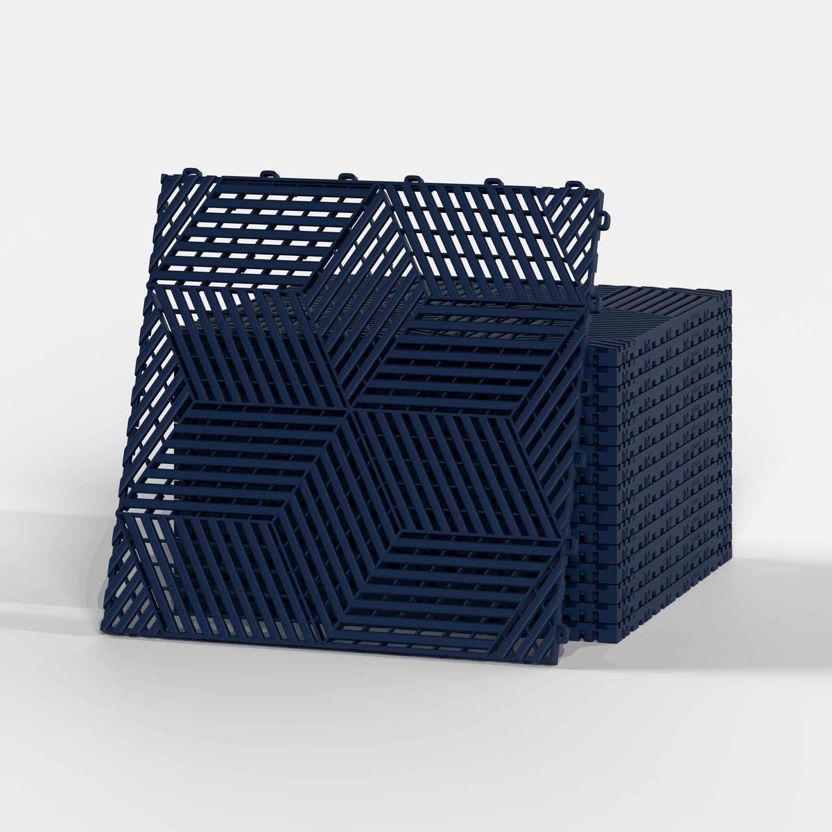 ULTRACUBE garage floor tile in Night Blue, a stack of tiles