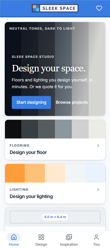 Sleek Space app home screen