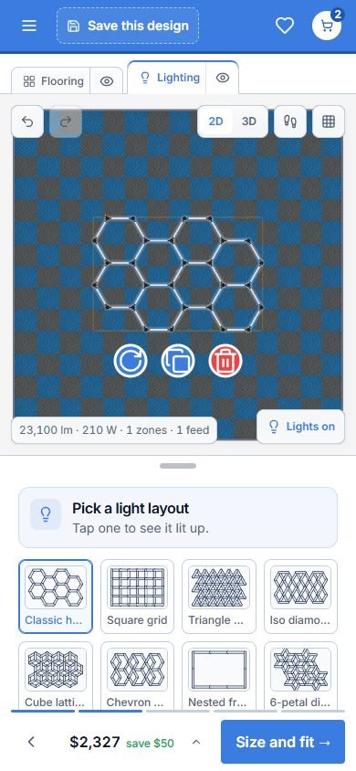 Sleek Space app, floor and lighting designer