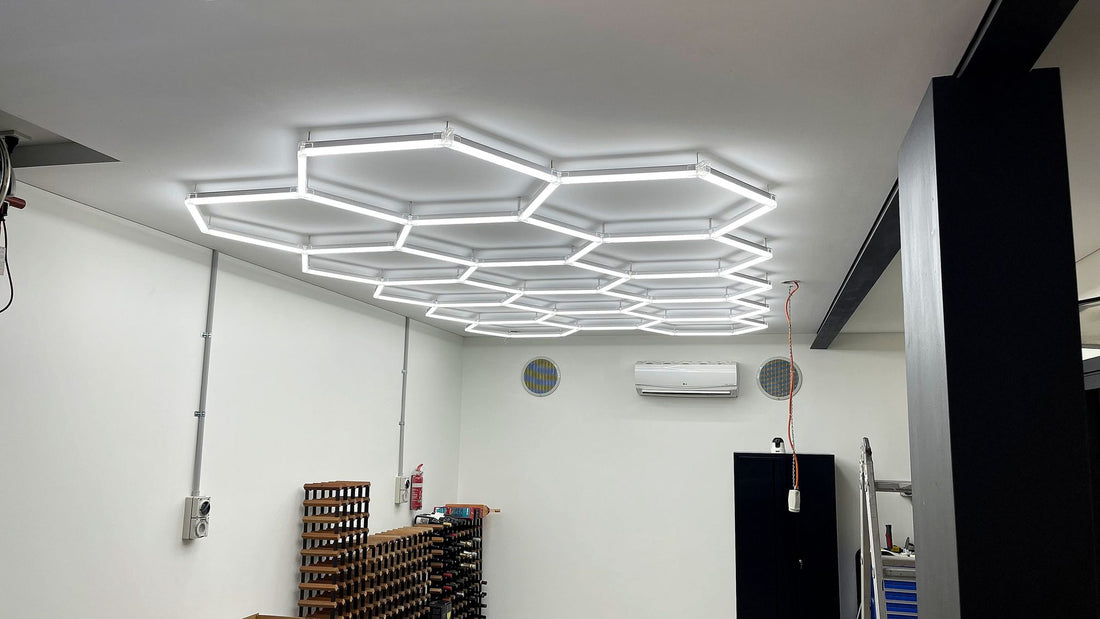 ULTRABEAM hexagon LED lights on a customer ceiling in New South Wales
