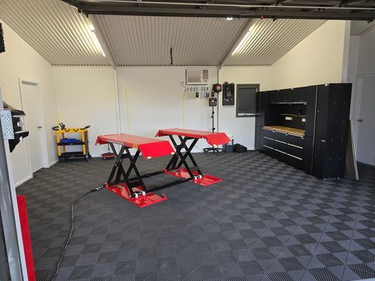 Garage with Sleek Space interlocking floor tiles — Adelaide customer installation