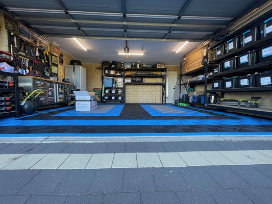Garage with Sleek Space interlocking floor tiles — Perth customer installation