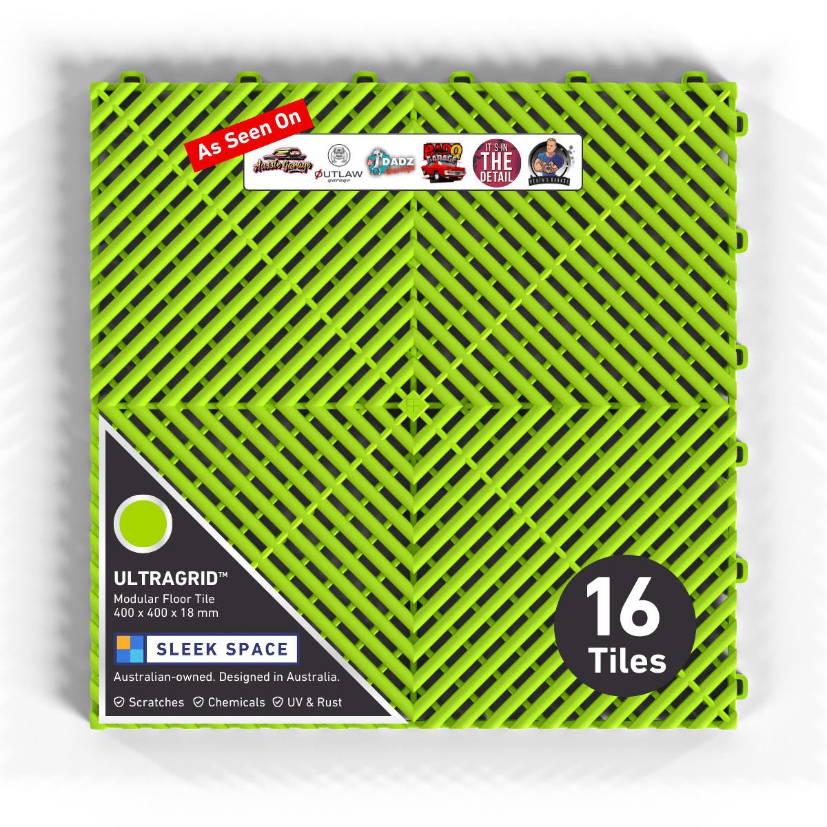 ULTRAGRID Garage Floor Tile, Electric Green (16-Pack)