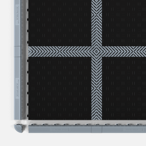 CORDLINK cable management in Silver Grey, two runs meeting in a cross, seen from above