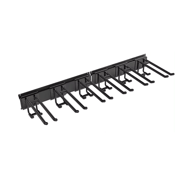 ULTRARACK Garden Tool Organiser: two black steel rails with six rubber-coated sliding hooks