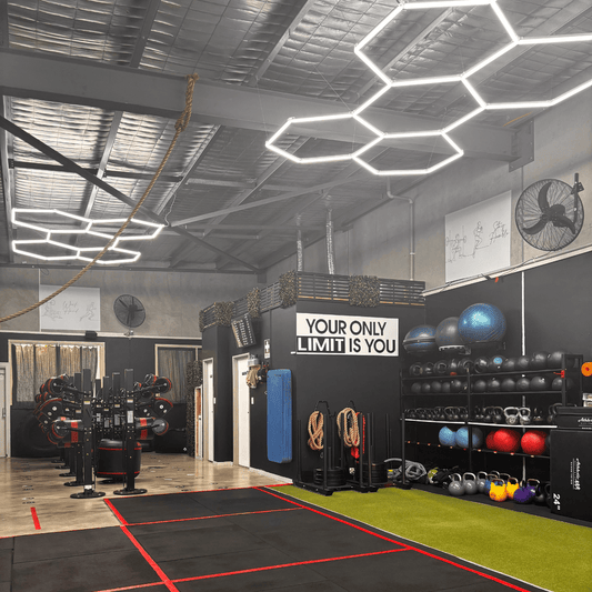 Gym with Sleek Space interlocking floor tiles
