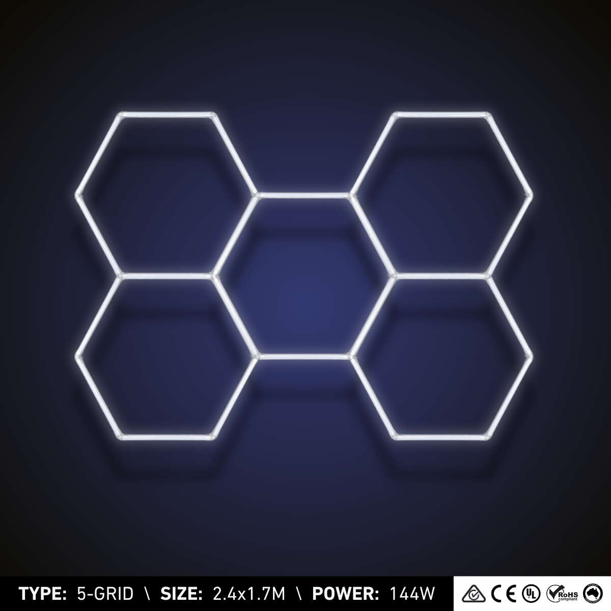 ULTRABEAM 5-Grid Small Hexagon LED Light (2.4x1.7m, 144W)