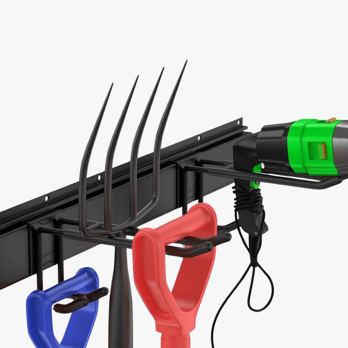 ULTRARACK Garden Tool Storage Rack with 2xRails & 6xHooks, Black