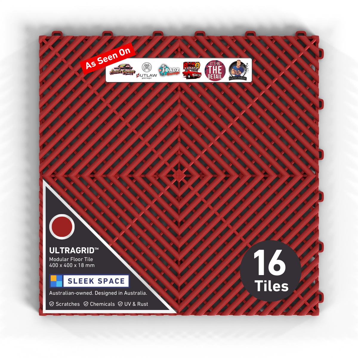 ULTRAGRID Garage Floor Tile, Crimson Red (16-Pack)