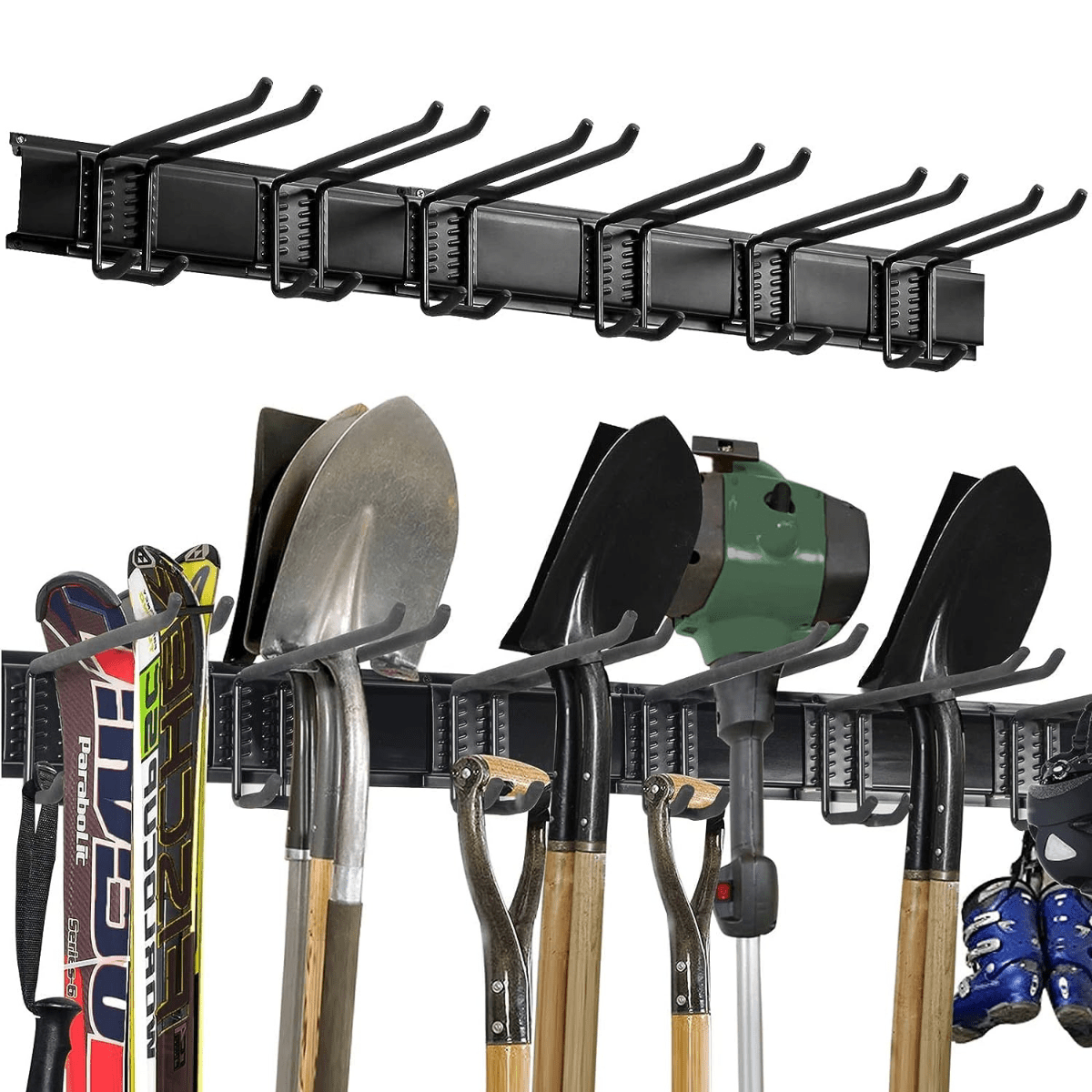 ULTRARACK Garden Tool Storage Rack with 2xRails & 6xHooks, Black