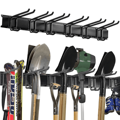 ULTRARACK Garden Tool Storage Rack with 2xRails & 6xHooks, Black