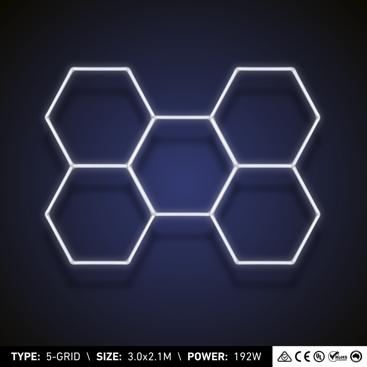 ULTRABEAM 5-Grid Large Hexagon LED Light (3.0x2.1m, 192W)