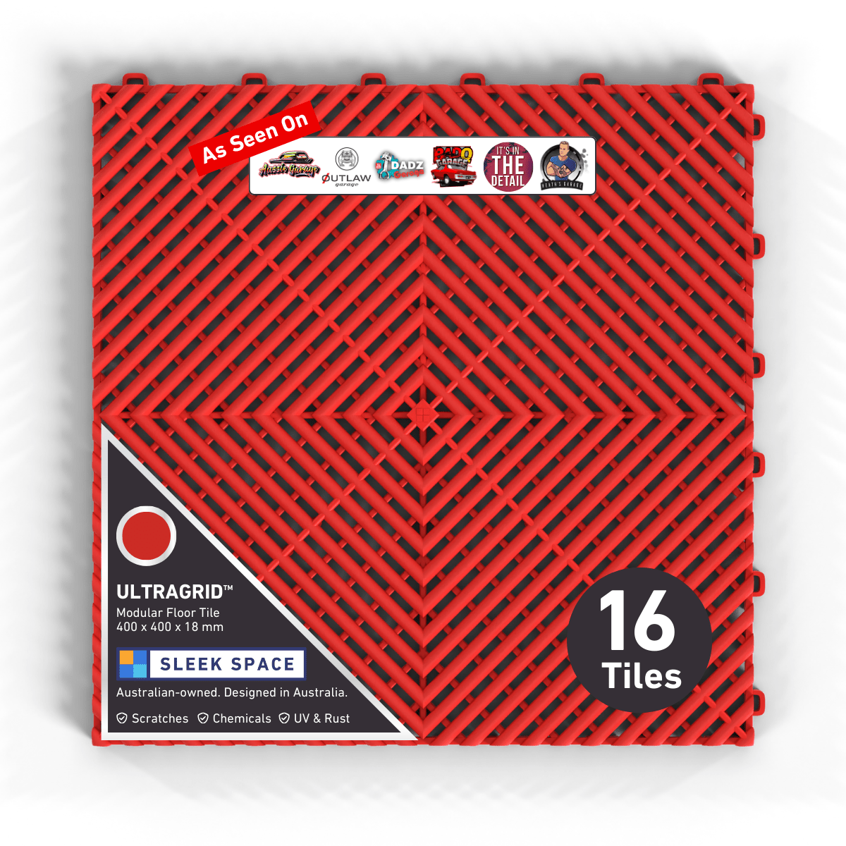 ULTRAGRID Garage Floor Tile, Rosso Red (16-Pack)
