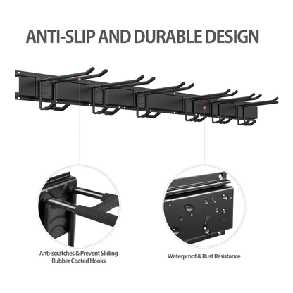 ULTRARACK Garden Tool Storage Rack with 2xRails & 6xHooks, Black