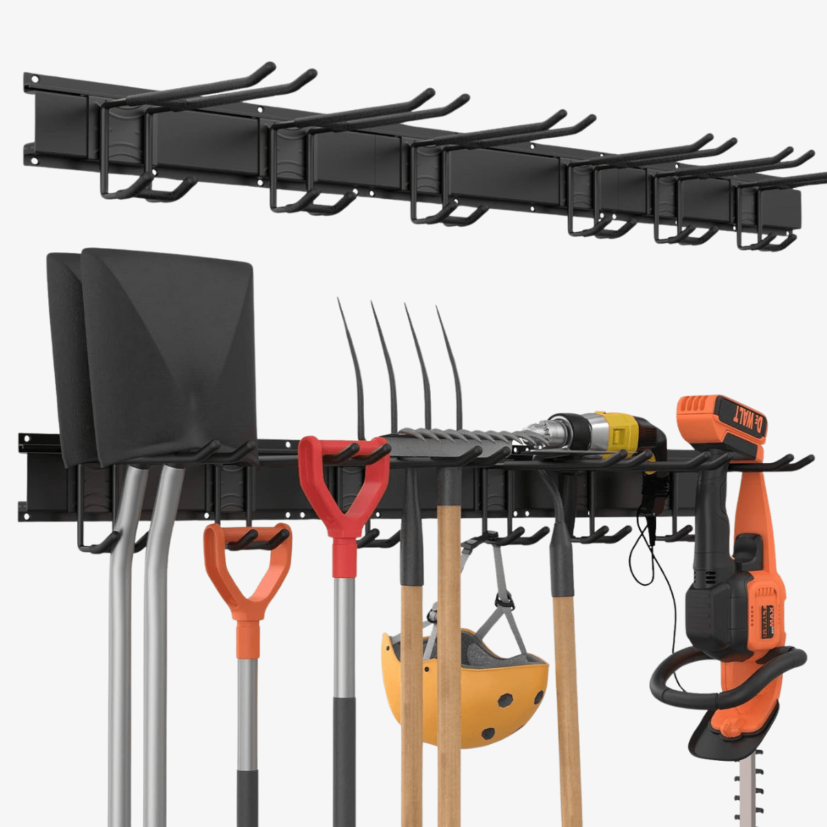 ULTRARACK Garden Tool Storage Rack with 2xRails & 6xHooks, Black