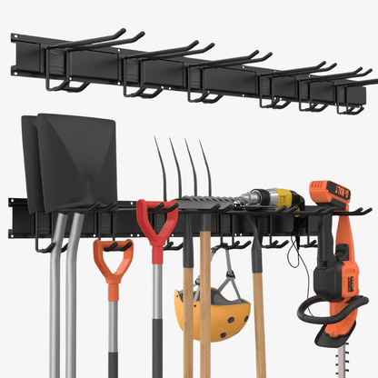 ULTRARACK Garden Tool Storage Rack with 2xRails & 6xHooks, Black