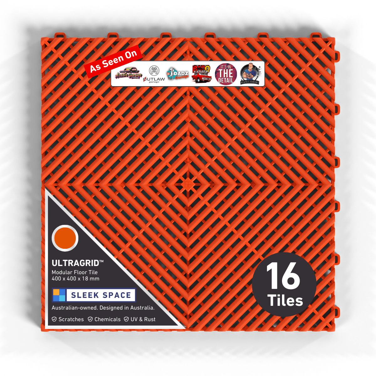 ULTRAGRID Garage Floor Tile, Lava Orange (16-Pack)