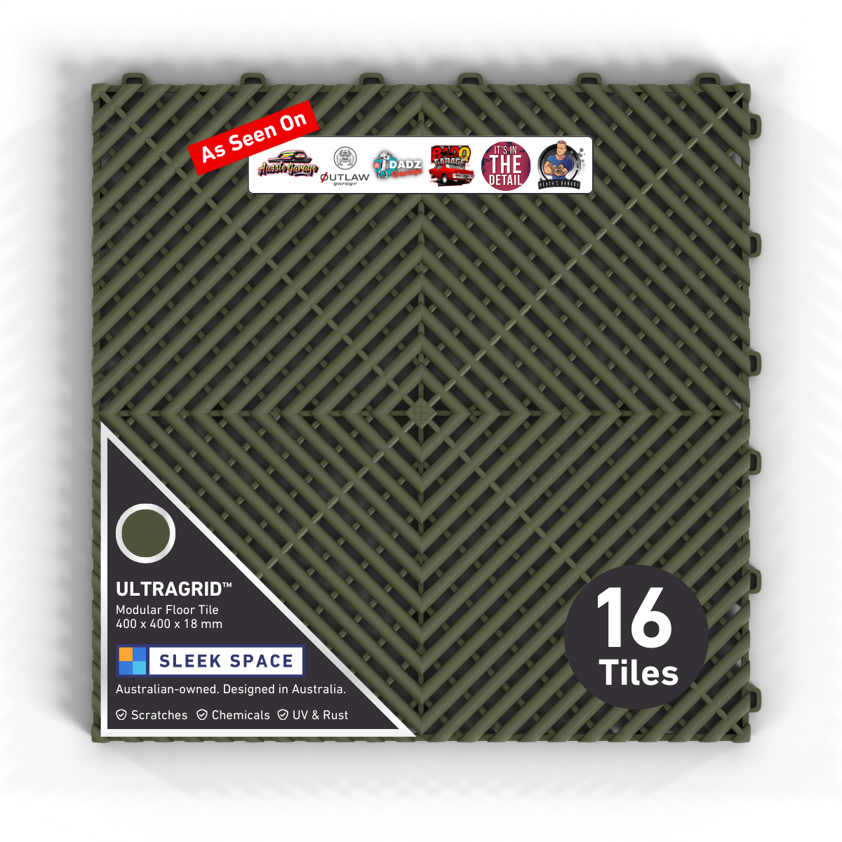 ULTRAGRID Garage Floor Tile, Tactical Olive (16-Pack)