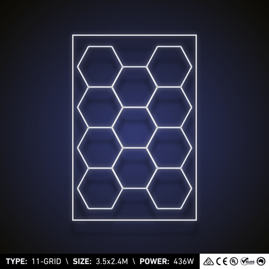 ULTRABEAM 11-Grid Small Hexagon LED Light with Border (3.5x2.4m, 436W)