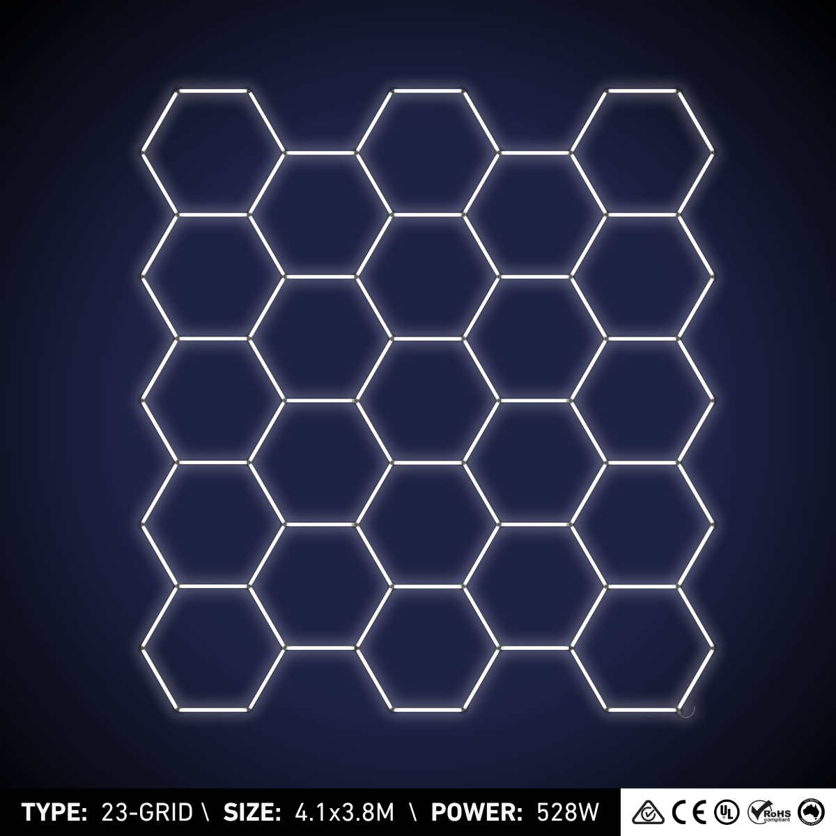 23-Grid Small Hexagon Light (4.1x3.8m, 528W)