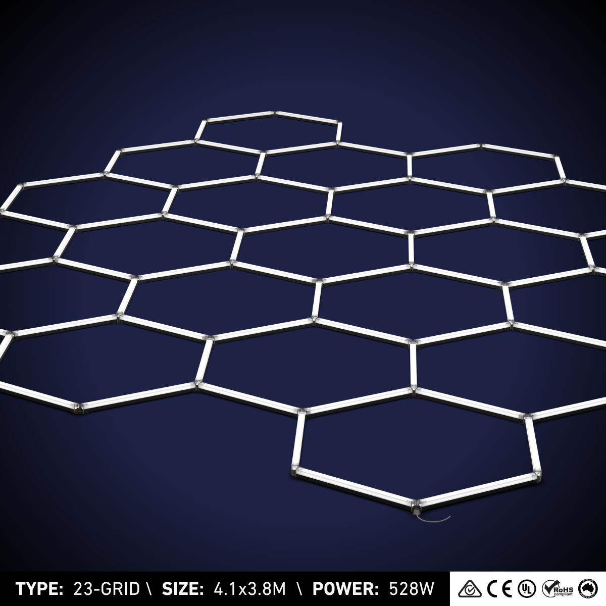 23-Grid Small Hexagon Light (4.1x3.8m, 528W)