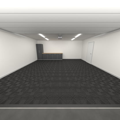 ULTRAFLUX Double Garage Floor Kit, Single Colour, Jet Black, seen from the garage door