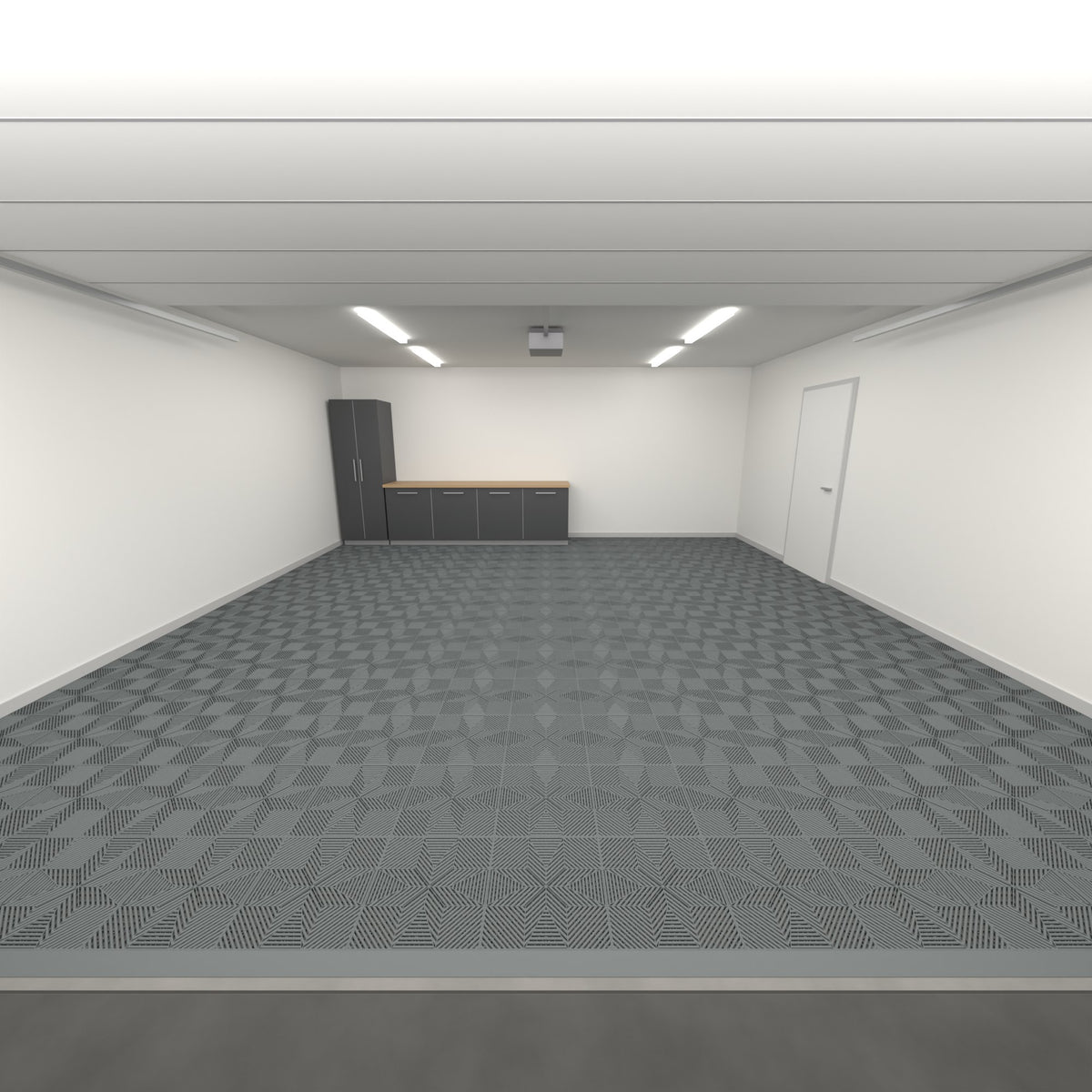 ULTRAFLUX Double Garage Floor Kit, Single Colour, Space Grey, seen from the garage door
